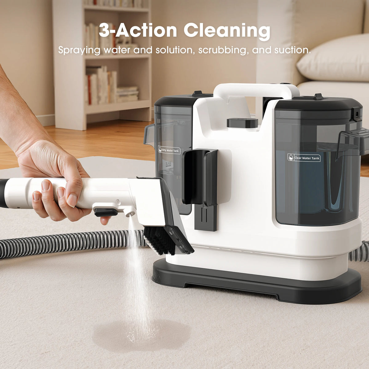 Powerful Carpet Cleaner 13.5 KPa Lubluelu V6 with 1.75L Dual Tanks, 5M Cord 1.7M Hose - Deep Clean Sofa Mattress Car Seat Pet Stains