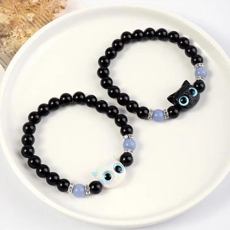1Pcs Matching Bracelets for Couples Luminous Cute Cat Friendship Bracelete Black White Cat Head Bangles Glow In The Dark Gift