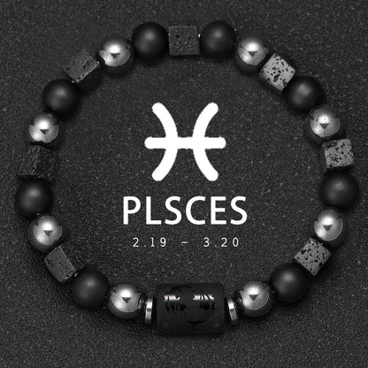 12 Constellation Zodiac Bracele Signs Beads Couples Bracelet Square Volcanic Stone Elastic Charm Bracelet for Women Men Gift