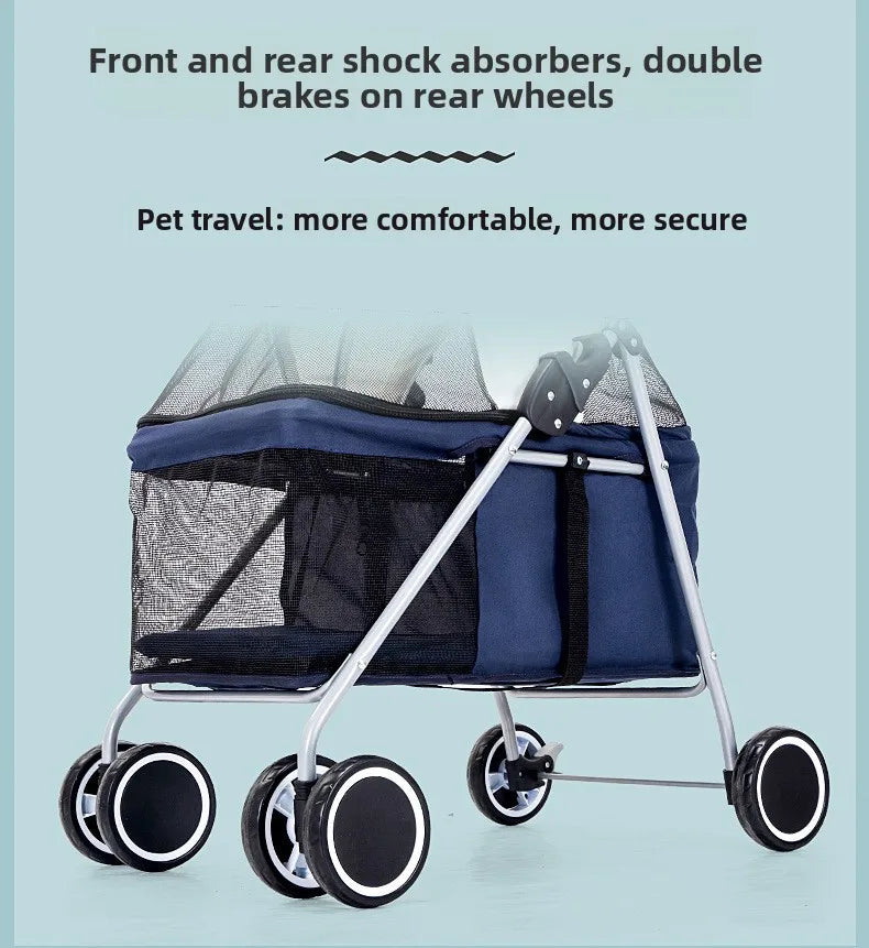 Outdoor Portable Folding Pet Stroller Small Cat Dog Rabbit Hamster Lightweight Vehicle Compatible Carrier Pet Trolley