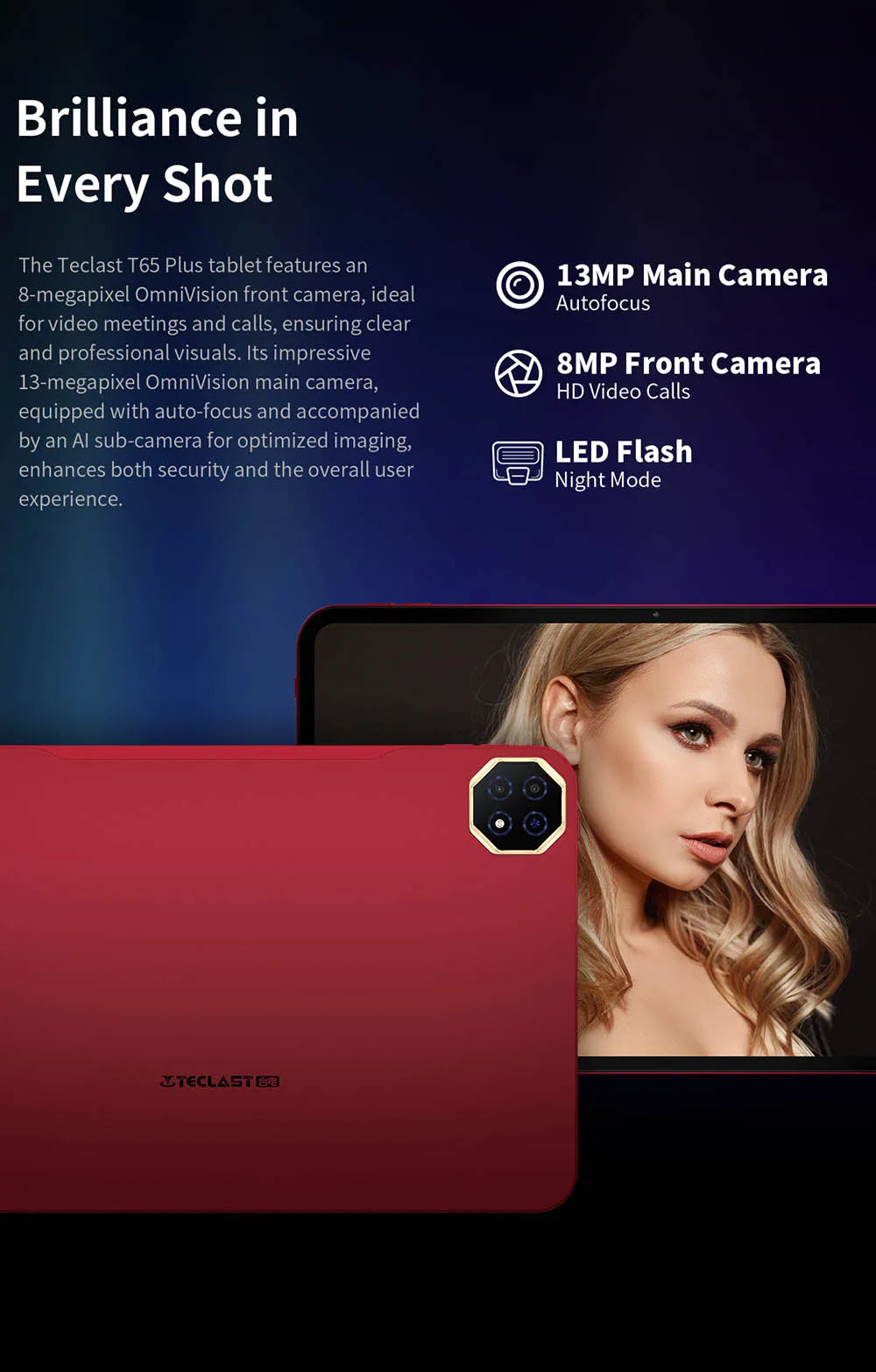 Teclast T65 Plus Tablet 13.4" 120Hz IPS Android 15 20GB RAM(8GB+12GB) 256GB ROM Helio G99 10000mAh 18W Fast Charging GPS T65Plus