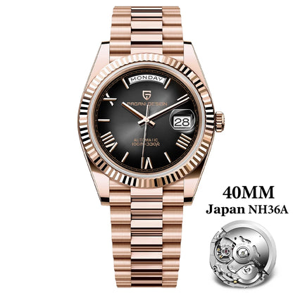 PAGANI DESIGN 2026 New Luxury Rose Gold DD40 Automatic Watch For Men 8285 Mechanical Wristwatch Men Stainless Steel Waterproof