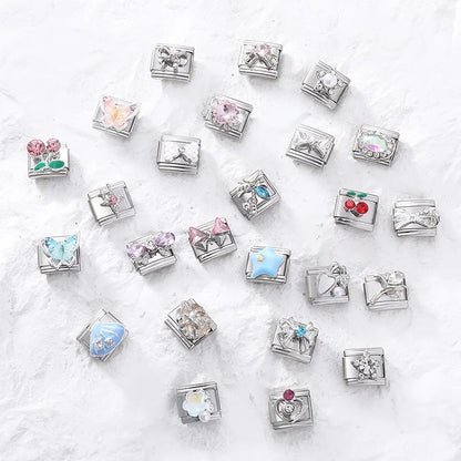 Zircon Star Heart Bow Moon Cherry Moon Italian Charm Links Fit 9mm Stainless Steel Bracelet Women Jewelry DIY Making Gifts