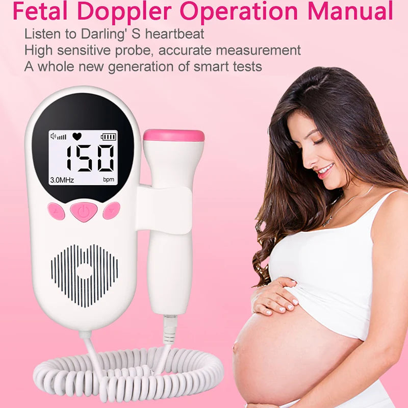 Home Doppler Fetal Heart Rate Monitor Baby Pregnancy Heartbeat Detector LCD Backlight No Radiation Stethoscope Pulse Meter 3MHz