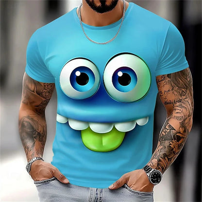 Summer New 3D Printed Funny Face T-shirt Fashionable Men's Holiday Short-sleeved Casual O-neck Loose T-shirt Streetwear