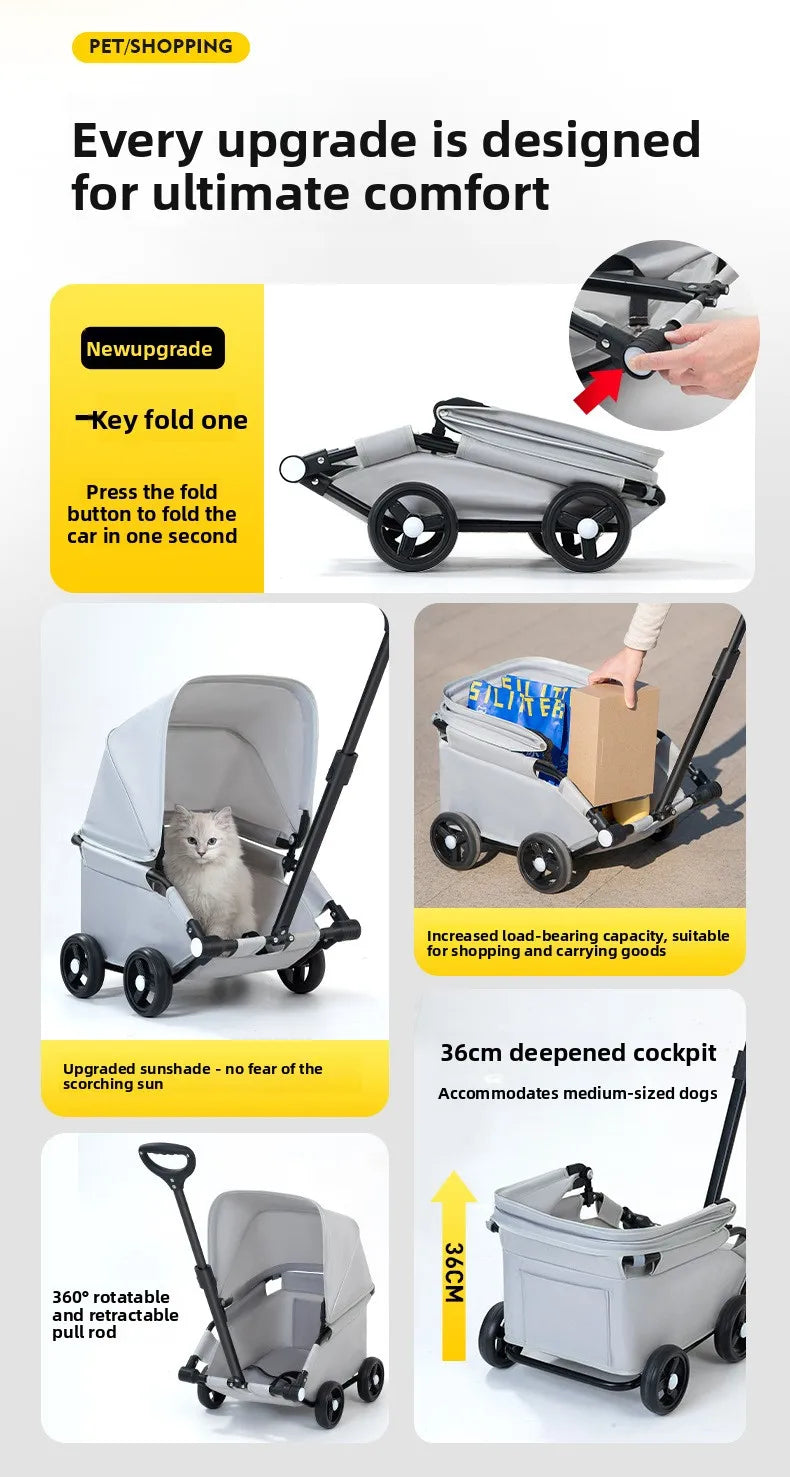 Small Dog Pet Stroller Foldable Lightweight Travel Outdoors Cross Border US Europe Pet Trolley Pet Stroller Trolley for Dog