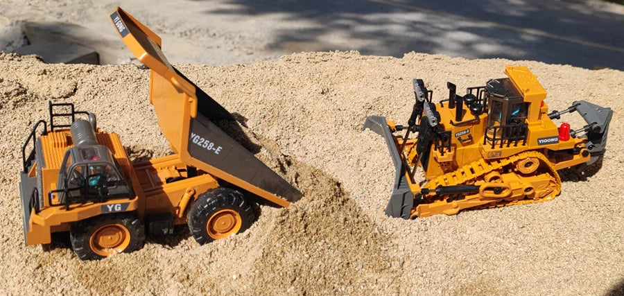 4WD Remote Control Excavator 4x4 Alloy Dump Truck Bulldozer Radio Model RC Car Construction Vehicle with Lights Sound Toy Gift
