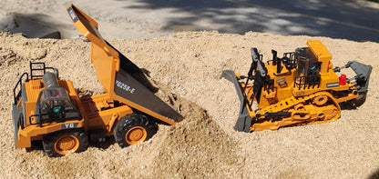 4WD Remote Control Excavator 4x4 Alloy Dump Truck Bulldozer Radio Model RC Car Construction Vehicle with Lights Sound Toy Gift