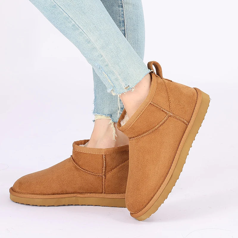 Smile PoP New Winter Cotton Women Boots Warm Suede Women Shoes Casual Plush Mini Cotton Snow Boots Nonslip Furry Ankle Shoes