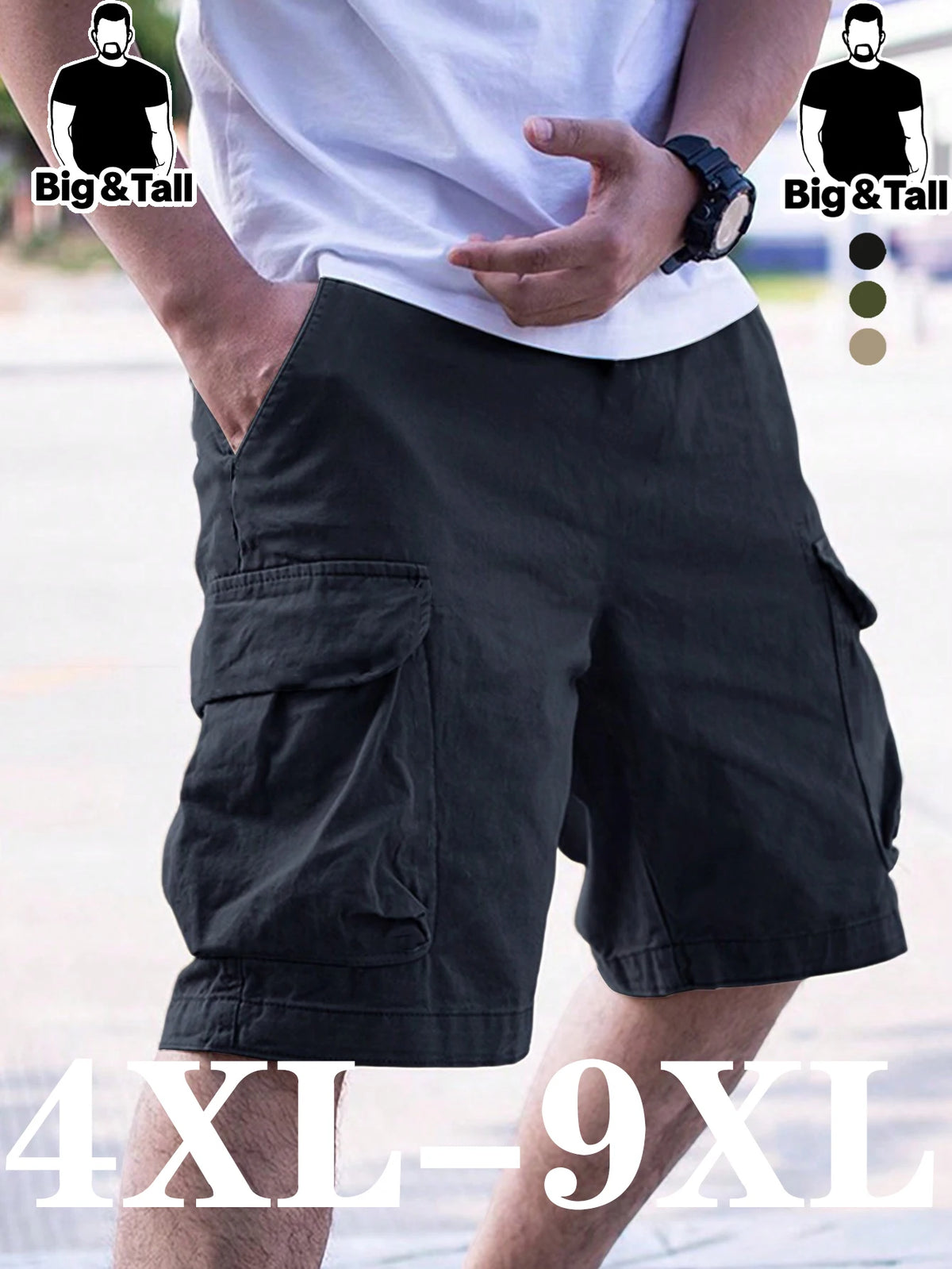 Men's plus Size Casual Work Shorts Trendy Comfortable 4XL-9XL Loose Fit Utility Pants for Big And Tall Men