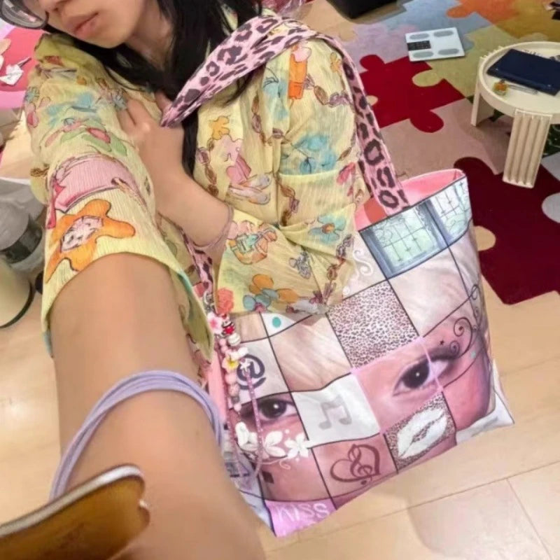 New Creative Women's Tote Bag Trend Face Printing Large Capacity Shoulder Bag Water Proof Hot Girl Handbag Large Shopping Bag