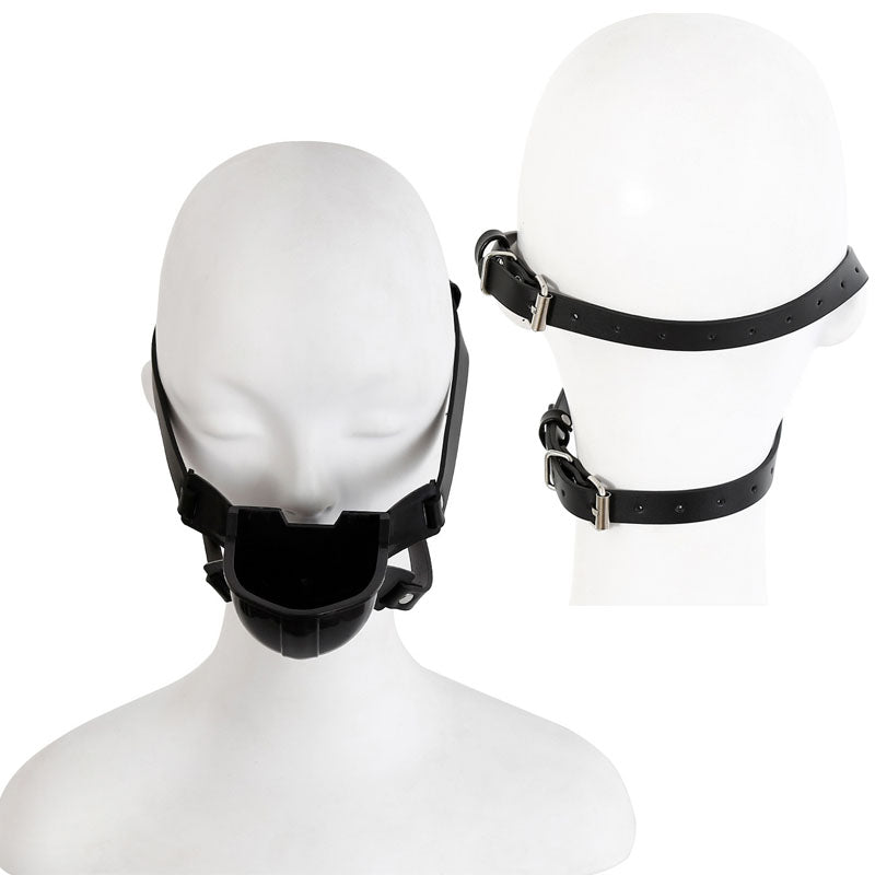 Fetish Toilet Funnel Open Mouth Gag Mask Hood PU Leather BDSM Funnel Oral Enema Drool Plug Gag Head Harness Bondage Adult Game
