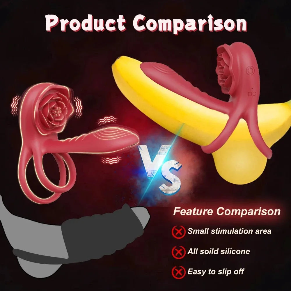 Male Penisring Delay Ejaculation Rose Lock Ring Vibrator G Spot Nipple Clitoral Stimulator for Women Sex Toys for Couple 18+