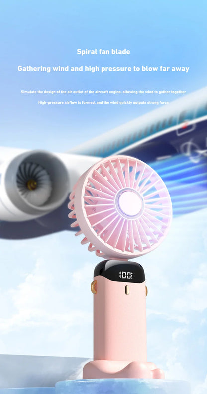 Lenovo Portable Handheld Fan Foldable Neck Hanging Fans 5 Speed USB Rechargeable Fan with Phone Stand & Display Screen 1800mAh