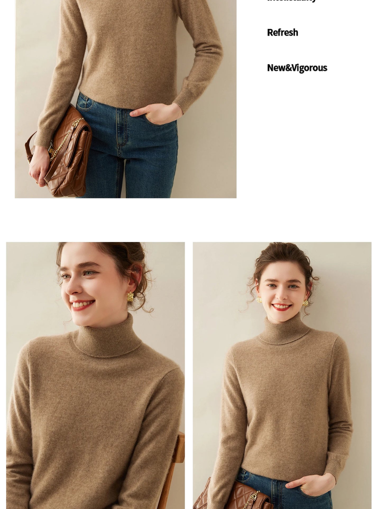 Cashmere Sweater Women's Turtleneck Long Sleeved Knitted Pullover 100% Pure Cashmere Base Sweater Korean Version Women's Top