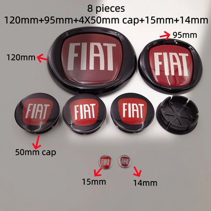 8pcs Fiat 500 Car Front Hood Emblem Rear Trunk Badge 95mm 120mm 12cm Wheel Center Logo Hub Cap 50mm 56mm 60mm 5cm 6cm
