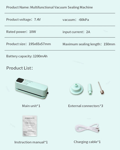 Vacuum Sealer Portable Mini Food Sealer USB Rechargeable Wireless Food Package Plastic Bags Automatic Vacuum Sealing Machine