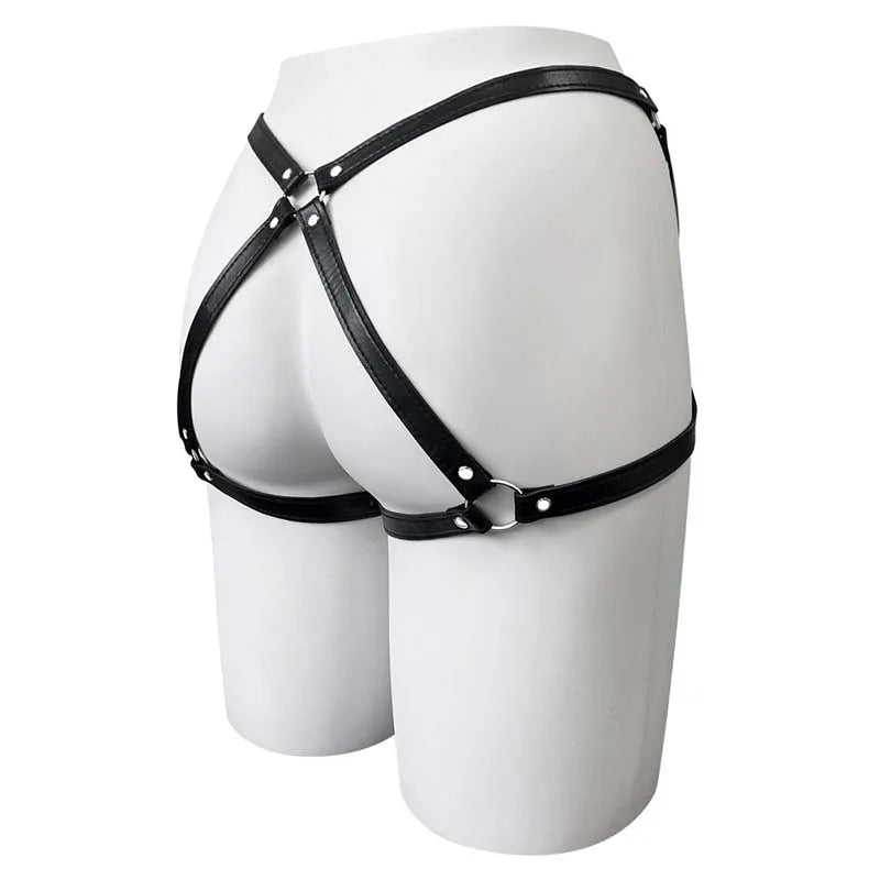 Women's Sexy Bow PU Leather Thigh Garter Harness BDSM Bondage Lingerie with Butt Wear And Suspender Belt Waist-To-Leg Adult Sex
