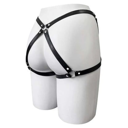 Women's Sexy Bow PU Leather Thigh Garter Harness BDSM Bondage Lingerie with Butt Wear And Suspender Belt Waist-To-Leg Adult Sex