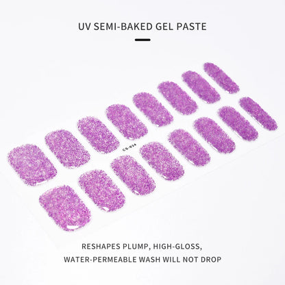 16Tips UV Semi-Cured Gel Nail Wraps Sticker 5D Pure Color Full Cover UV Lamp Gel Sticker Long-Lasting Nail Extension Patch Strip