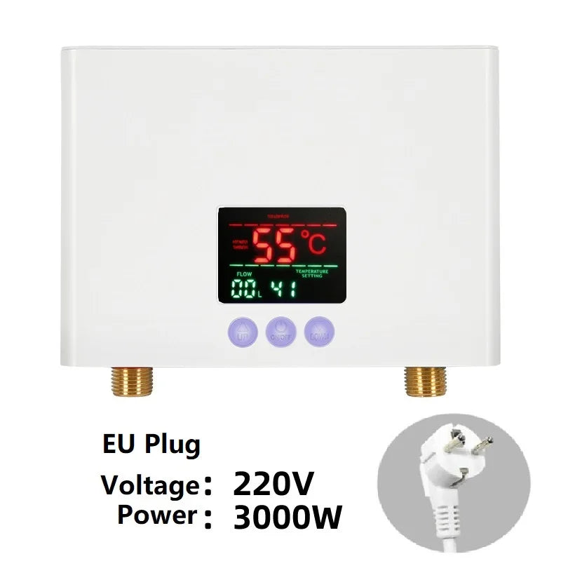 110V 220V Instant Water Heater Kitchen Bathroom Wall Mounted Electric Water Heater Hot Water Shower with LCD Temperature Display