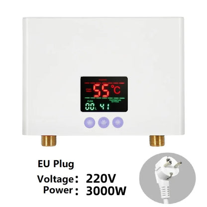 110V 220V Instant Water Heater Kitchen Bathroom Wall Mounted Electric Water Heater Hot Water Shower with LCD Temperature Display