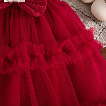 Baby Girl Dress Summer New Sweet Bow Children'S Clothing Suitable For Birthday Parties (9 Months -3 Years Old)