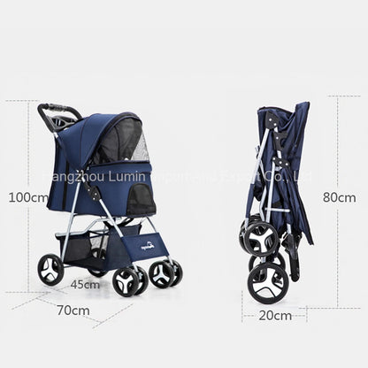 Pet Stroller Luxury Folding Dog Stroller Outdoor Pet Trolley Carrier Travel Large Wheels