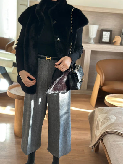 Women's Autumn Winter Faux Mink Hair Stand Collar Sleeveless Loose Vest Jacket Lady Streetwear Single Breasted Faux Fur Vest Top