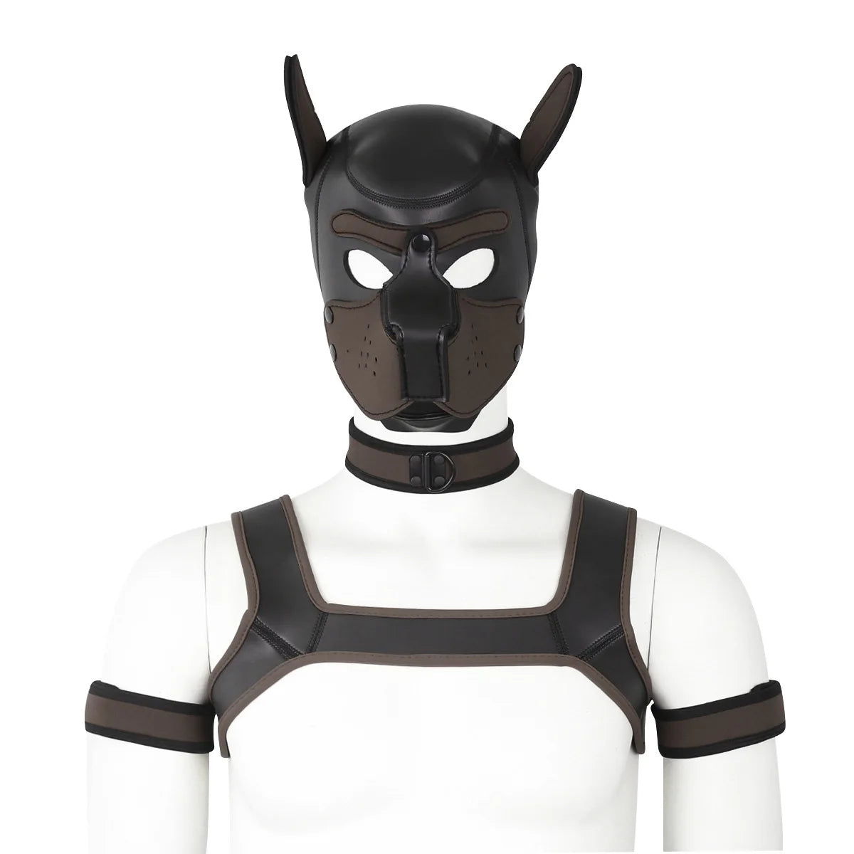 Large Size Puppy Cosplay Neoprene Fetish Hood Mask Kit with Chest Strap Collar Armband Sex Costumes for Bdsm Slave Role Play