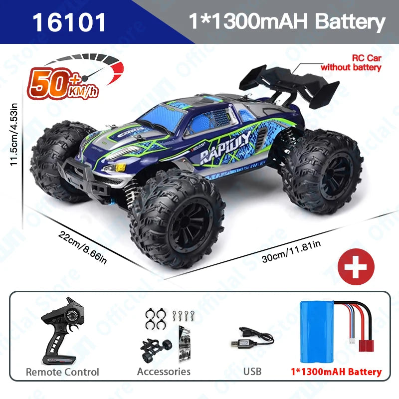 ZWN 1:16 70KM/H Or 50KM/H 4WD RC Car With LED Remote Control Cars High Speed Drift Monster Truck for Kids vs Wltoys 144001 Toys