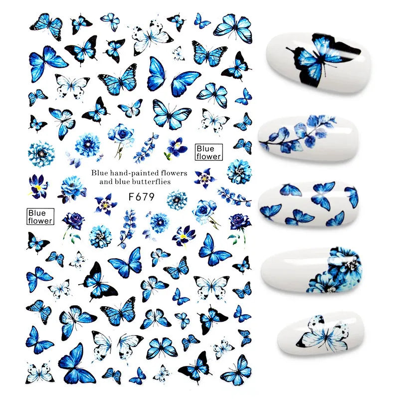 Black and White Love Flowers Line Art 3D Stickers Nail Decals Nail Art Accessories Butterfly Rose Nail Stickers Nail Sliders