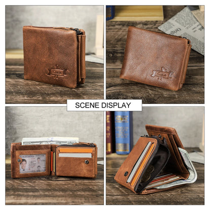 CONTACT'S Genuine Leather Short Wallets for Men Trifold Card Holder Money Clip Coin Purse Male Pocket Wallets Men's Purse Bags