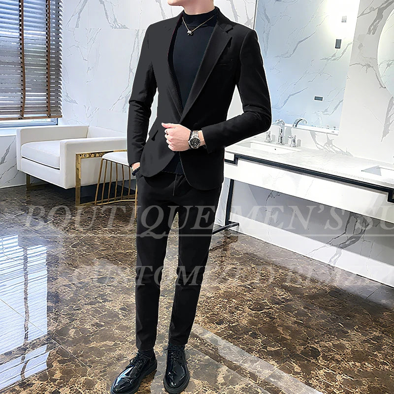 Mens Suits Wine Red Black Green Suits For Man Groom Wedding Velvet Tuxedo Velour Blazer Jackets Pants 2 Piece Costume Homme New