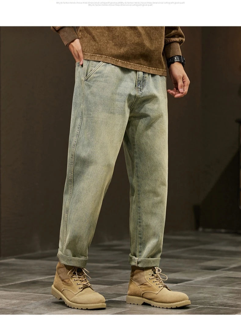 Men's 95% Cotton Jeans High Quality Loose Harem Pants Fashion Baggy Casual Outdoor Work Denim Pants Brand Men's Clothing