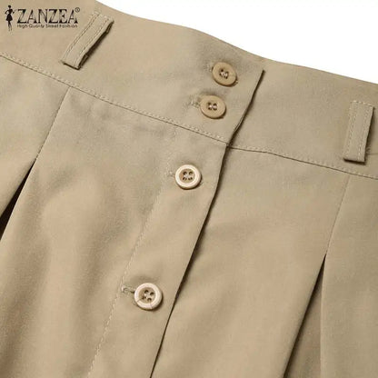 ZANZEA Woman Fashion OL Work Skirts Summer Elegant High Waist Skirt Female Casual Pleated Robe Vintage Buttons Up Faldas Saia
