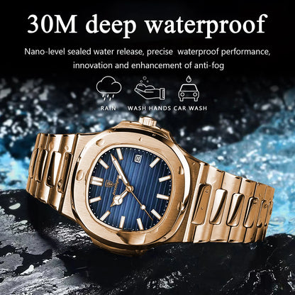 POEDAGAR Fashion Business Man Watch Waterproof Luminous Date Stainless Steel Men Quartz Watch Luxury Square Men's Watches Reloj