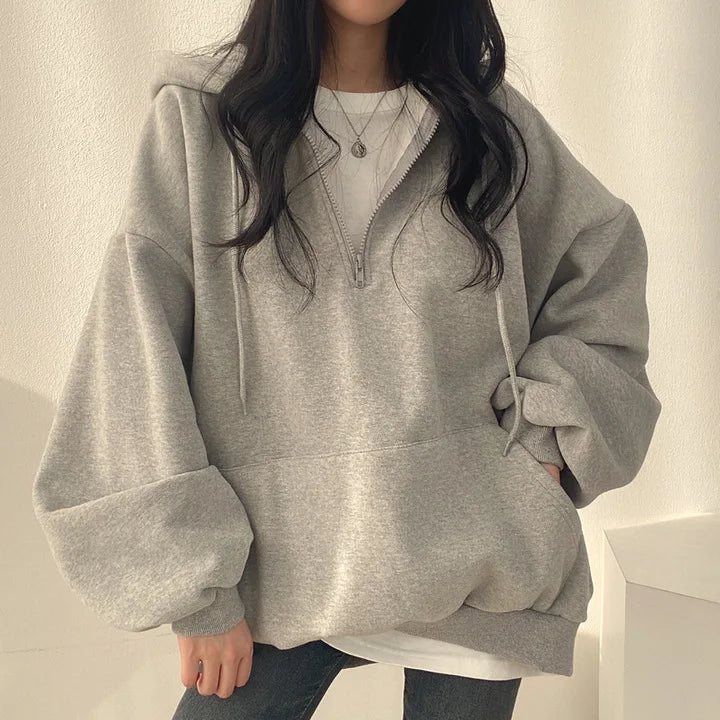 2024 Harajuku Loose Pullover Women Hoodie Oversized Top Summer Zip Up Sweatshirt Female Casual Long Sleeve Pocket Hooded