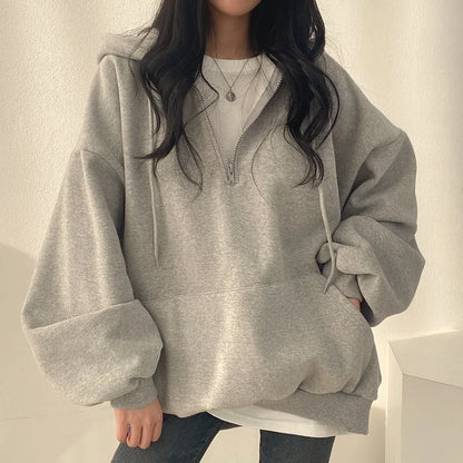 2024 Harajuku Loose Pullover Women Hoodie Oversized Top Summer Zip Up Sweatshirt Female Casual Long Sleeve Pocket Hooded