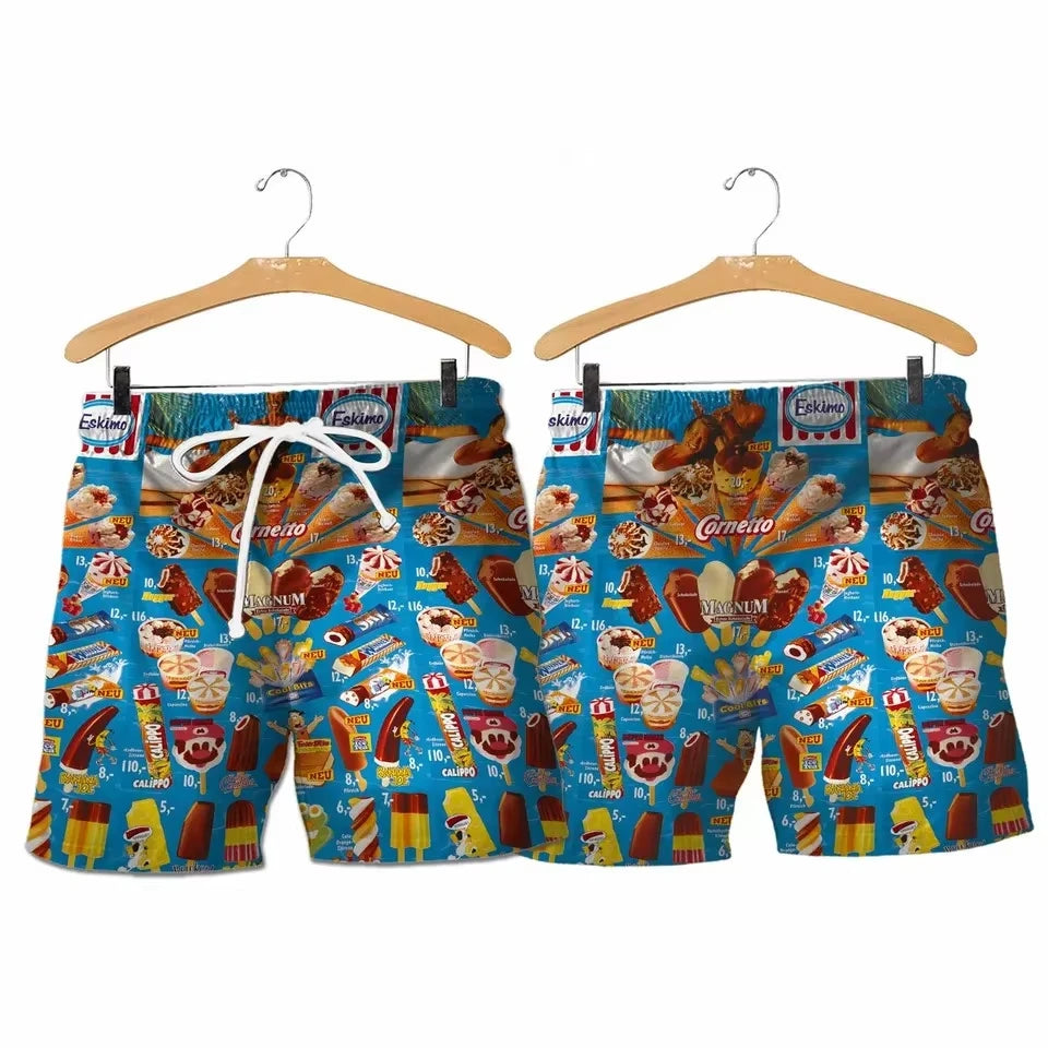 2024 Hawaiian Shirt For Men Summer Ice Cream T-Shirt Beach Prints Short Sleeved Shirt Tops Casual Original Design Men's Clothing