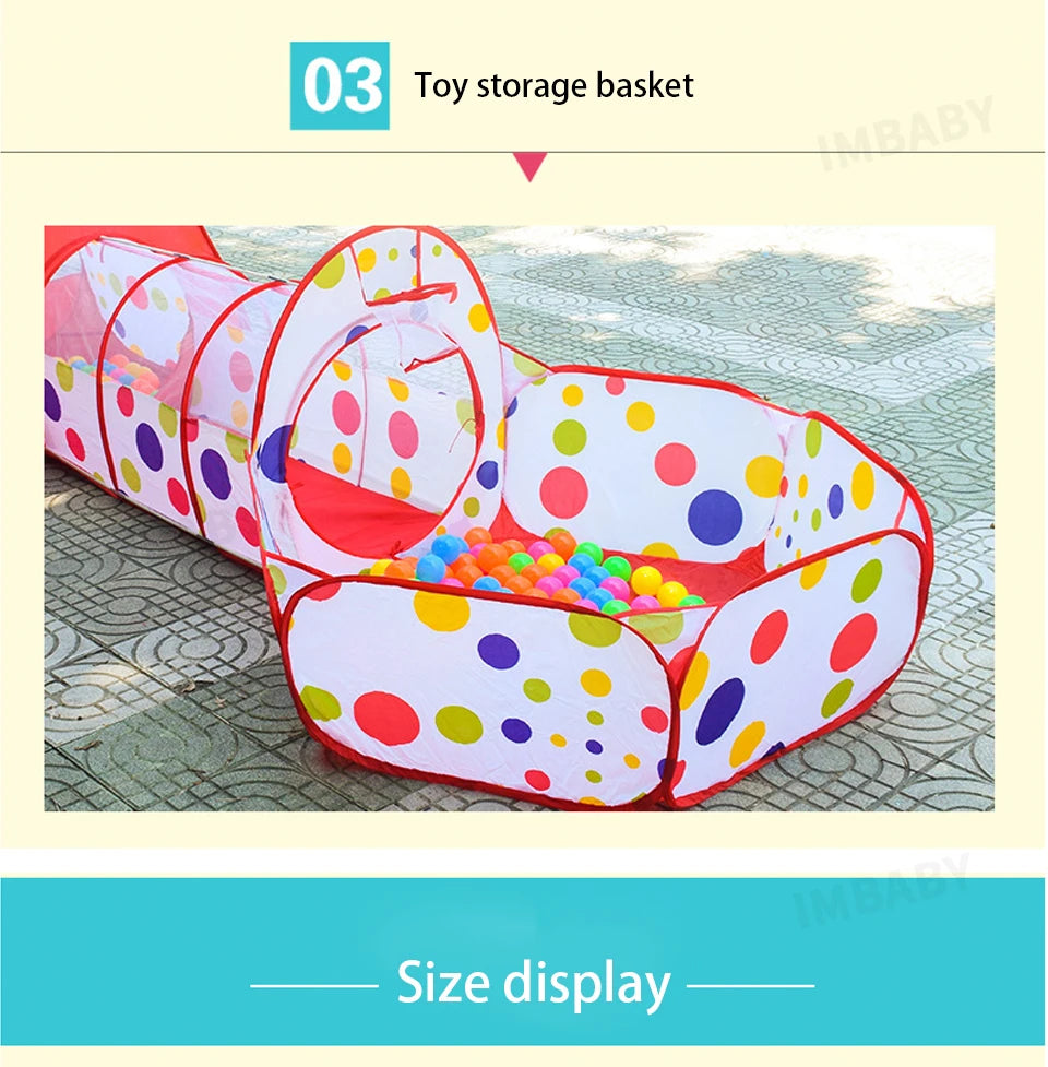 Senior 3-in-1 Foldable Baby Playground Children's Game Tent Baby Ball Fence with Crawling Tunnel Basketball Frame Children Gifts