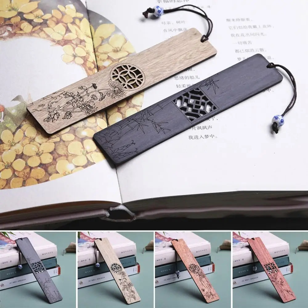 Chinese style wooden mahogany bookmark hollow window blossom plum orchid bamboo chrysanthemum lettering carving company Wen Chua