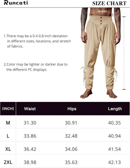Mens Medieval Ankle Pants Renaissance Viking Pirate Lace Up Tapered Halloween Linen Costume Trousers Cargo Pants