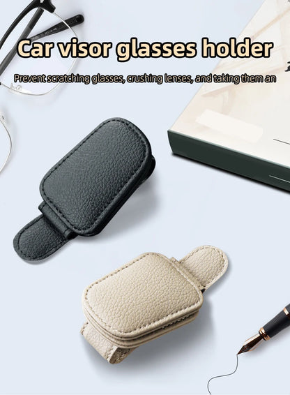 JFBONIN Leather Magnetic Sunglasses Holder Car Sunshade Accessory with Ticket Clip Functional Sunshades Car Accessory