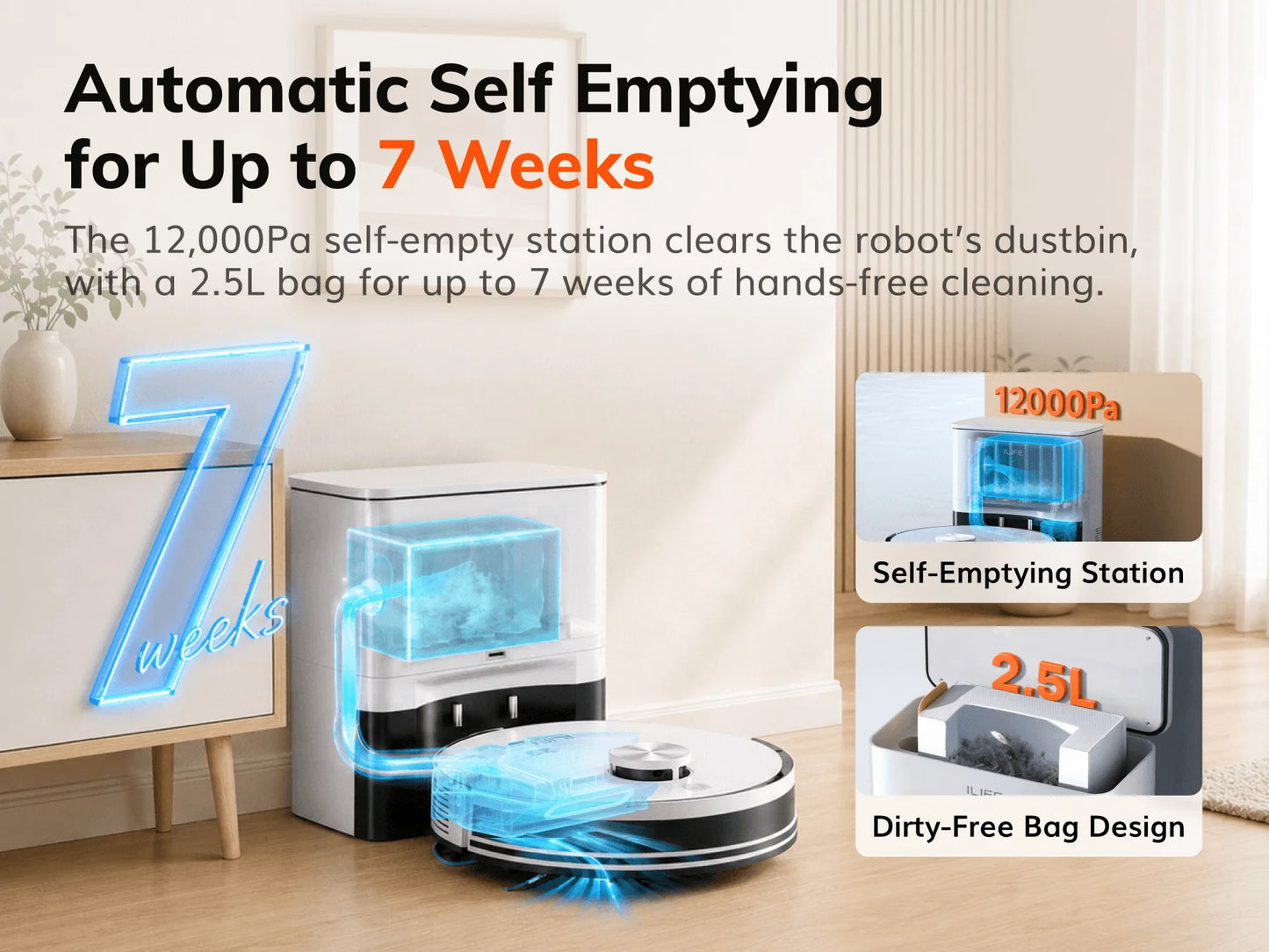 ILIFE A30 Pro Robot Vacuum Cleaner with Automatic Self-Emptying Station, 5000Pa Strong Suction, LDS Navigation, 180min Runtime, 2-in-1 Mop and Sweep, APP Control  ,Home Floor Carpet Clean