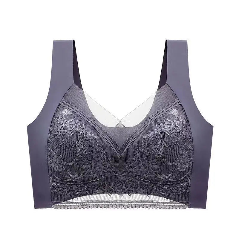 3Pcs Women Lace Bra Perspective Push Up Ice Silk Deep V Bralette Bra Sexy Lingerie Tops Plus Size Cup Mom's underwear L-5XL