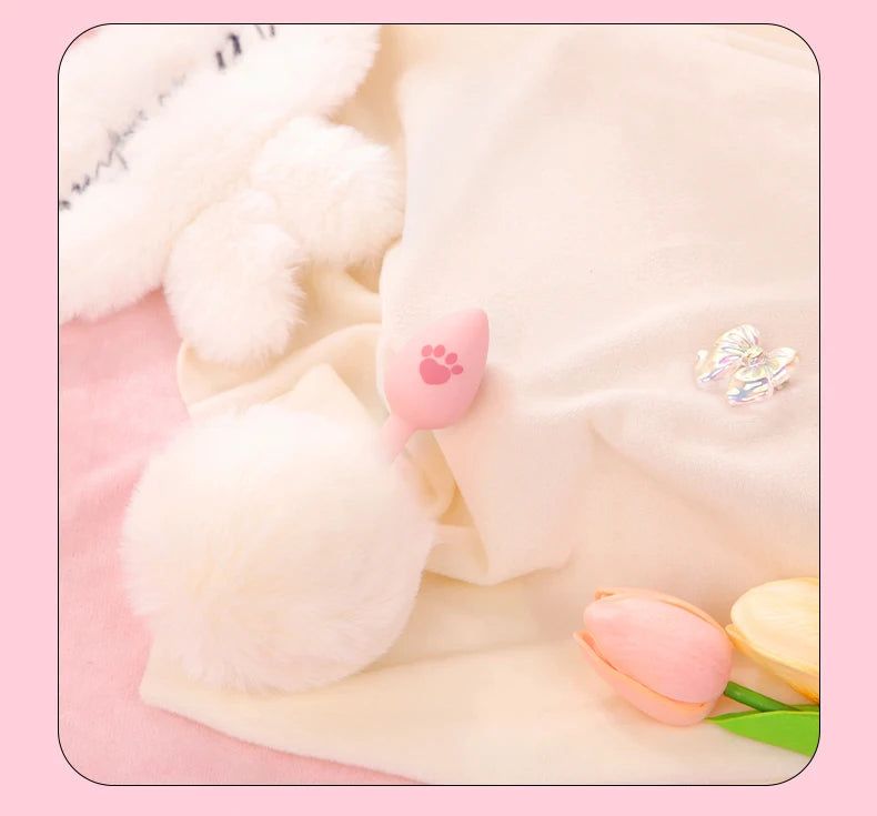 BLACKWOLF Cute Pink Silicone Anal Plug Soft Long Tail Butt Plug Adult Games Anal Beads Erotic Cosplay Sex Toys For Women