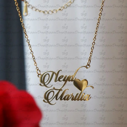 Personalized Two Name Necklaces With Heart Stainless Steel Custom Letter Couple Necklace Choker  Stainless Steel Wedding Gift