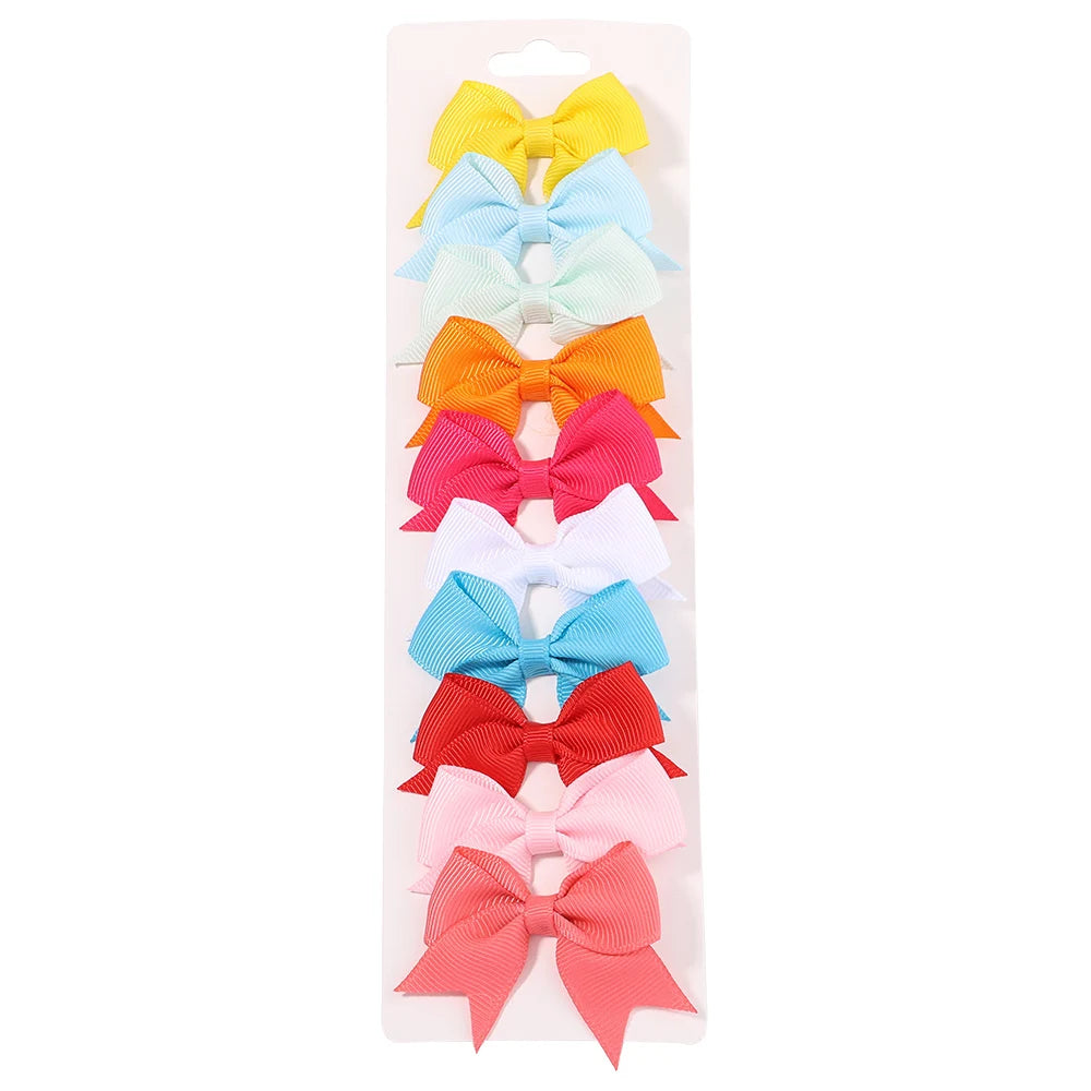 10Pcs/Set New Cute Solid Ribbon Bowknot Hair Clips for Baby Girls Handmade Bows Hairpin Barrettes Headwear Baby Hair Accessories