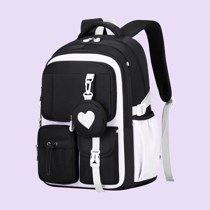 Love Pattern School Bag Backpack Pencil Case lunch bag Three Piece Set Nylon Fabric Waterproof Boy Girl Teenagers Trend Backpack